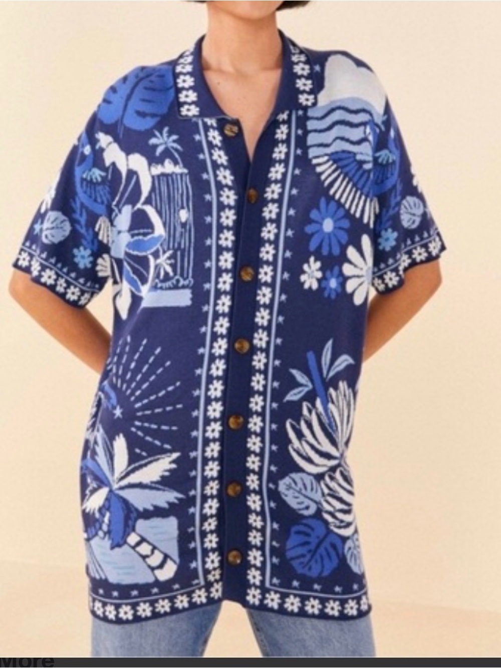 FARM Rio Blue Rio Tiles Intarsia-knitted  Shirt /jacket Button Closure NWT~XL - Picture 2 of 7